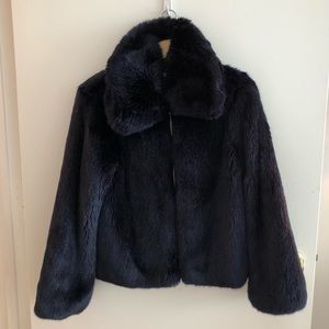 Reformation Faux Fur Piano Coat, Dark Blue
